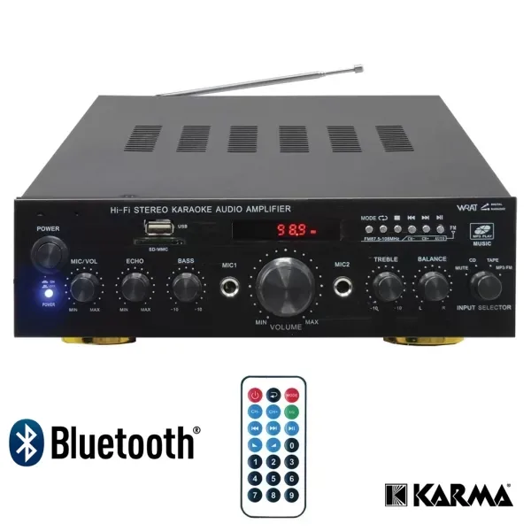 Amplificador Áudio KARAOKE 2x 50W - USB / SD / FM / BLUETOOTH - KARMA