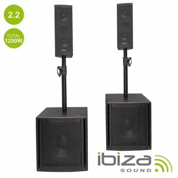 Conjunto Som Amplificado 1200W - USB / SD / BT / Suportes - IBIZA