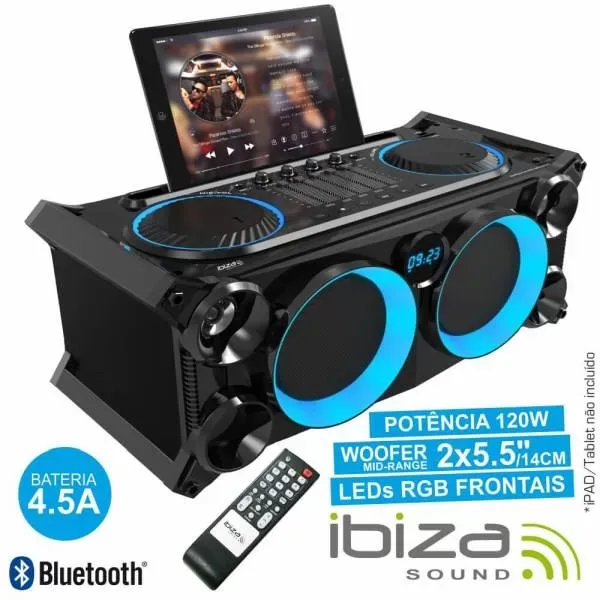 Sistema Som Portátil 120W - USB / BLUETOOTH / AUX / FM / BAT - IBIZA