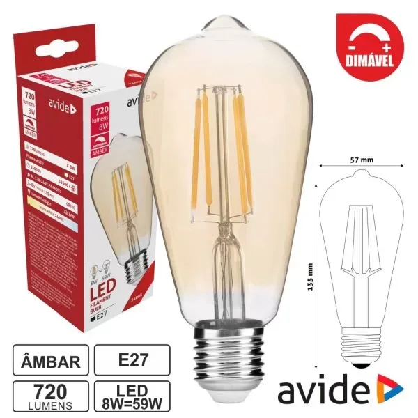 Lâmpada LED - E27 / Branco Quente / 8W / 720 LM / Dimável - AVIDE