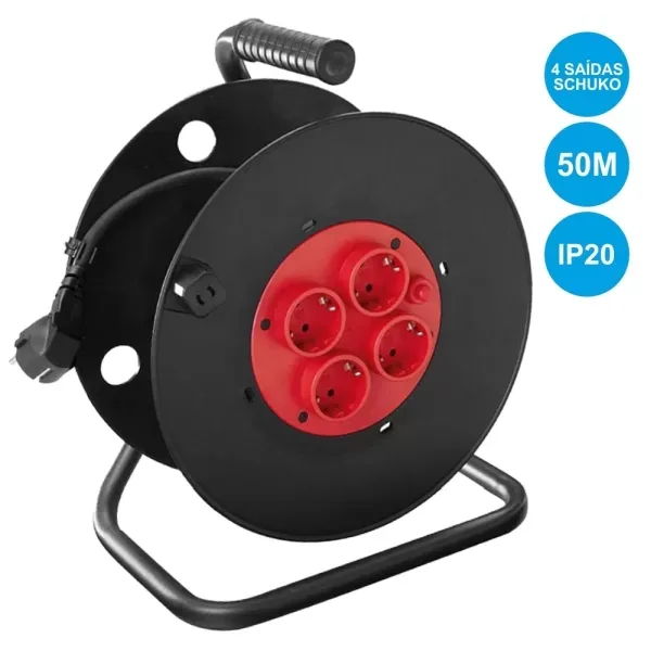 Extensão Eléctrica Rolo - 4 Vias / 50MT / IP20 / Profissional - PROPREMIUM