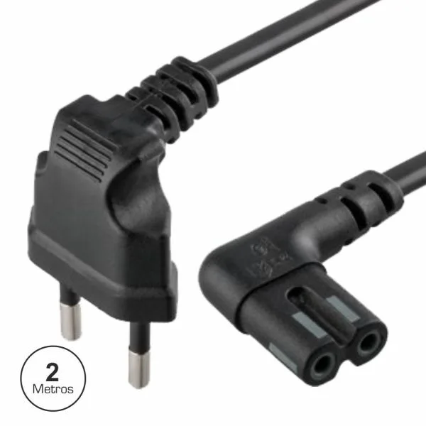 Cabo Alimentação EURO Macho 90º - Tipo 8 / 90º / 2×0,75mm² / 2MT - PROPREMIUM