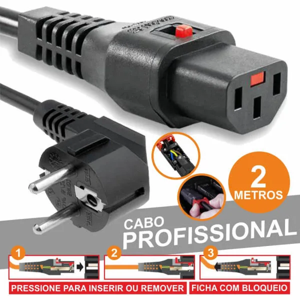 Cabo Alimentação Profissional SCHUKO Macho - IEC C13 / 2MT - PROPREMIUM