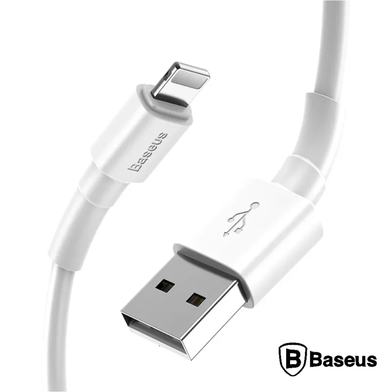 Cabo USB A 2.0 - Apple Lightning 8P / 5V / 2.4A / Branco / 1 MT - BASEUS