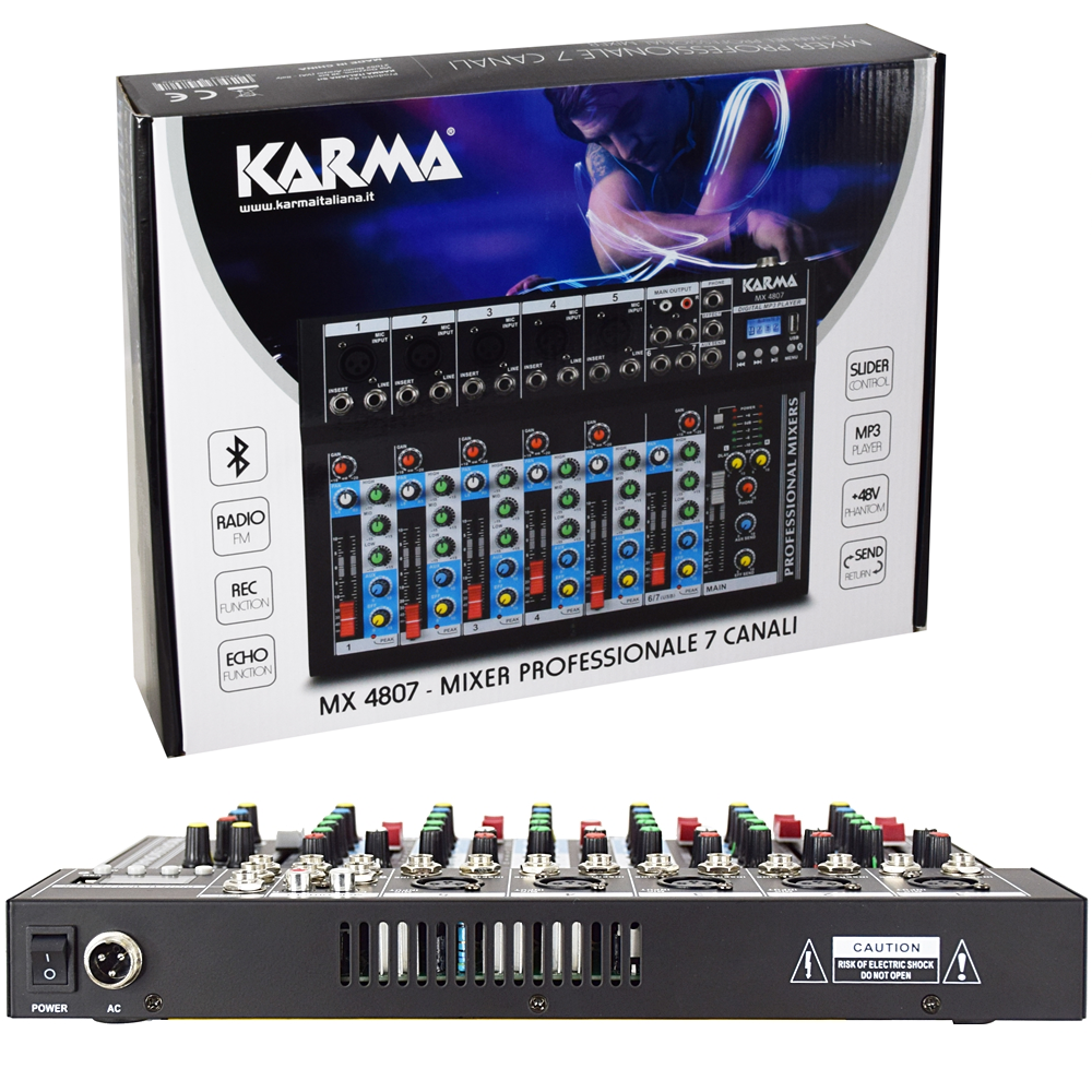 Mesa Mistura 7 Canais - USB / REC / FM / EFEITOS / PHANTOM / BT - KARMA - Image 2
