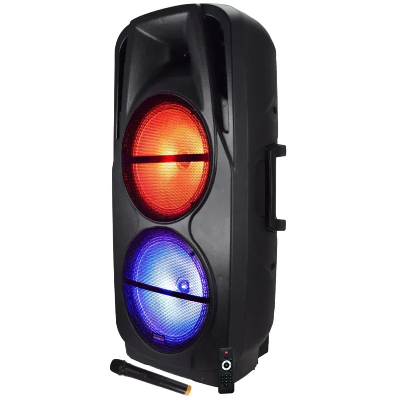 Coluna Amplificada Portátil 2x 12" 1000W - USB / SD / BT / BAT / MIC VHF - KARMA