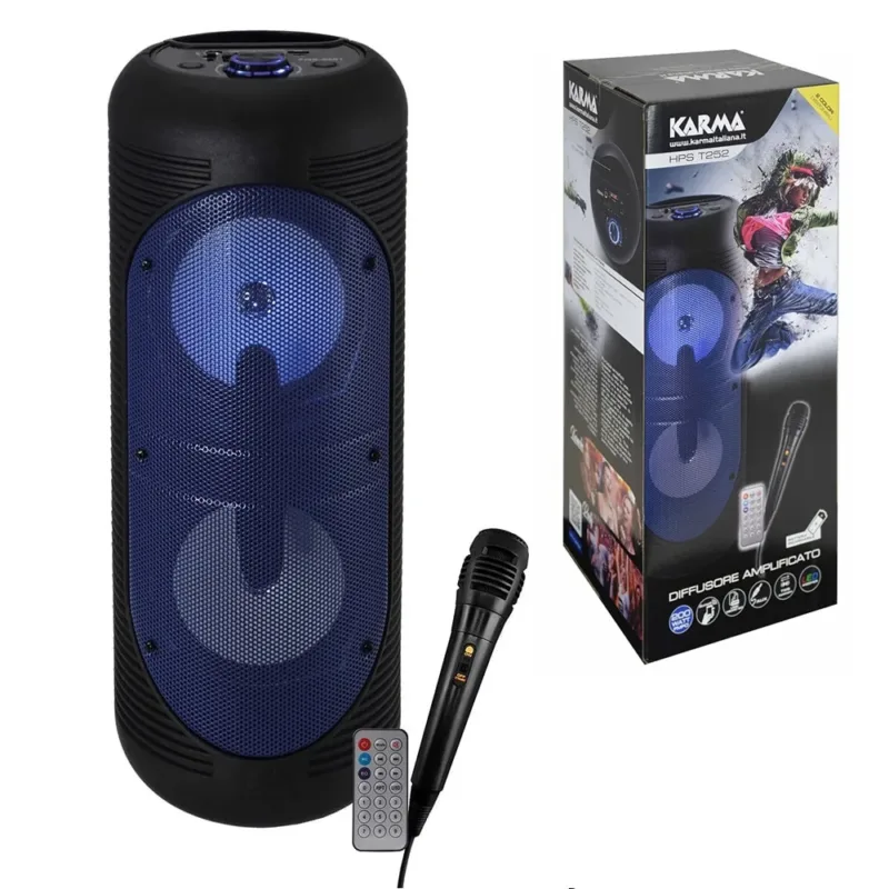 Coluna Amplificada Portátil 2 x 5.25" 200W - USB / BT / TWS + MIC - Azul - KARMA