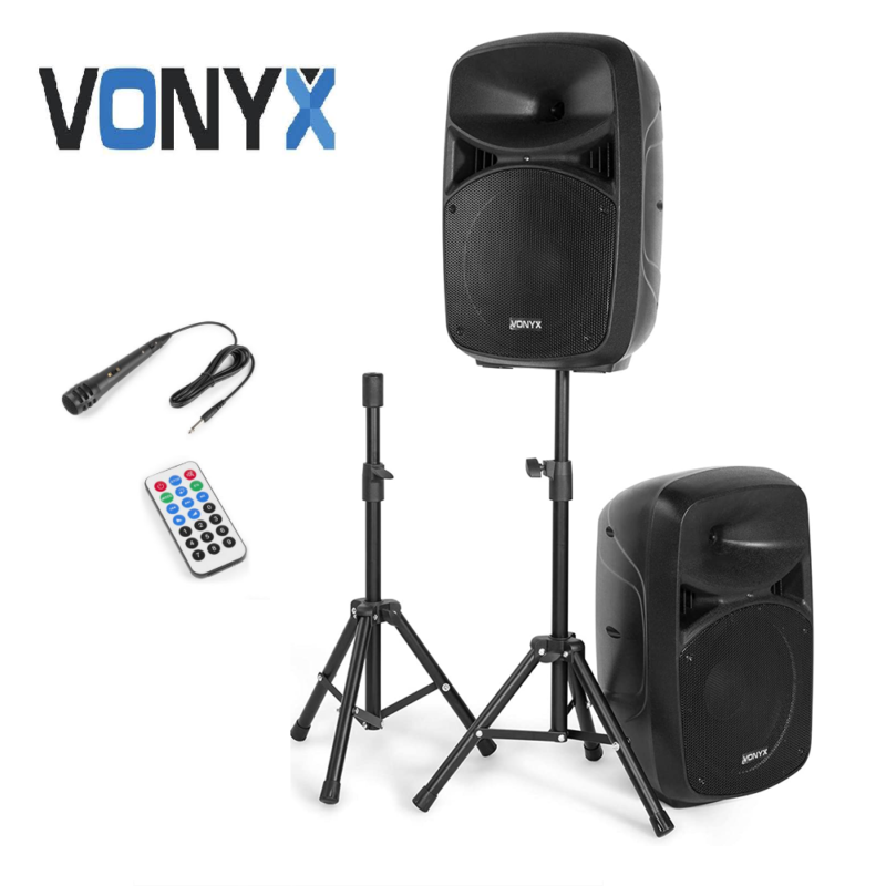 Conjunto Colunas Amplificado 2x10" 600W - SD / USB / BT / Suportes - VONYX