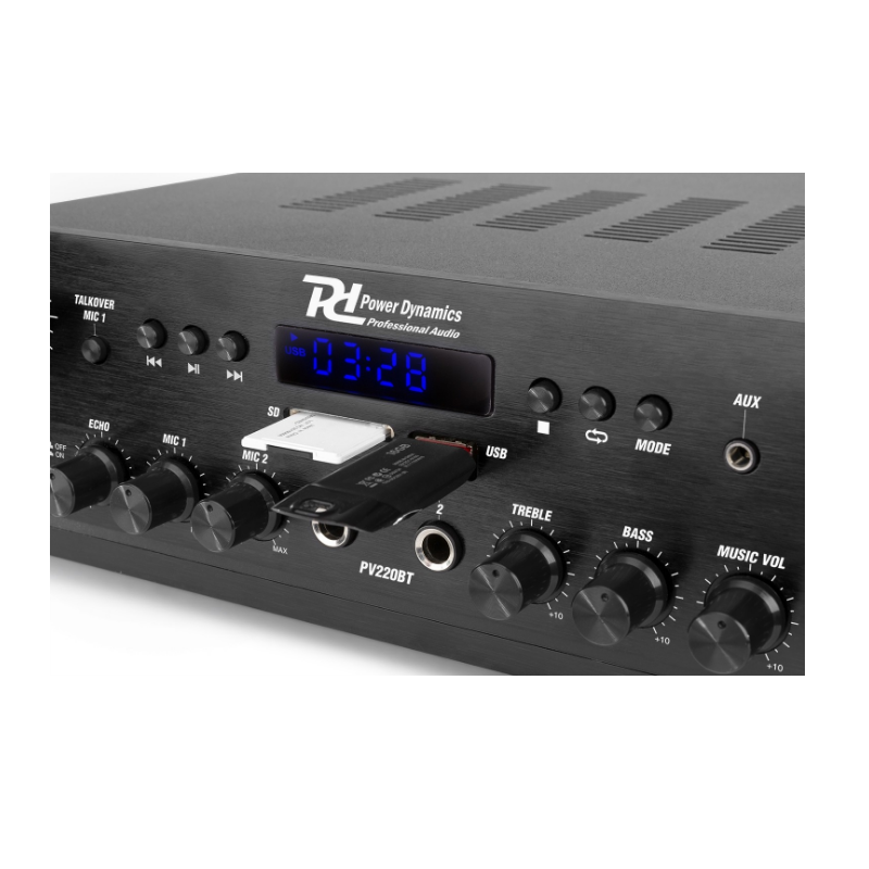 Amplificador Áudio KARAOKE 2x 100W - USB / SD / FM / BLUETOOTH - POWER DYNAMICS - Image 2