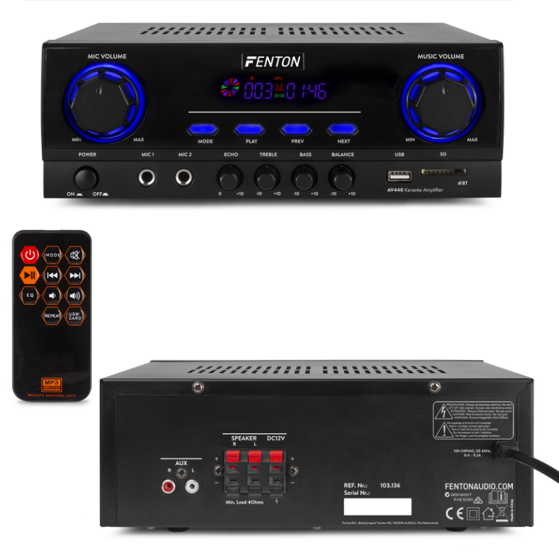 Amplificador Karaoke 2x 200W - USB / SD / BLUETOOTH - FENTON