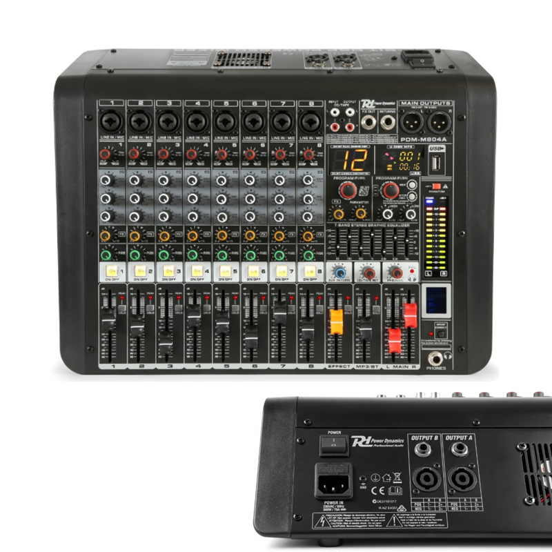 Mesa Mistura Amplificada 400W 8 Canais - BT / USB / MP3 - POWER DYNAMICS