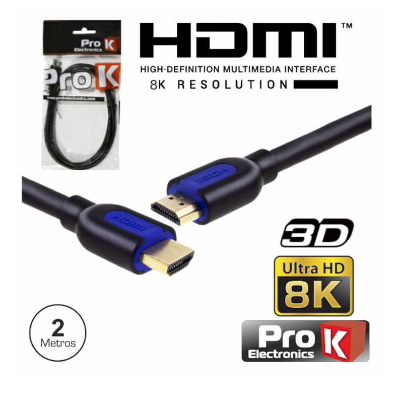 Cabo HDMI 2.1 - Macho-Macho / Tipo A / 8K / 2MT - PROK